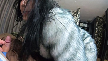 MilfyCalla- Face fuck,cum play while wearing a hot grey fur-coat and long boots 214