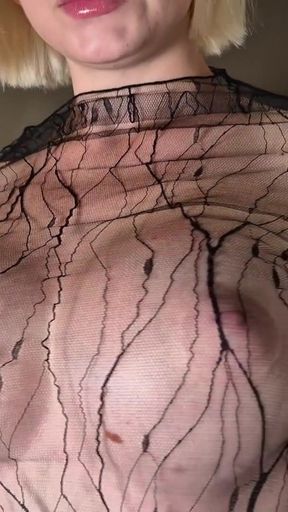 Must-share moment from &quot;Blonde with huge tits in the shower.  Touch my wet naked body and jerk off on me. Try On haul&quot;