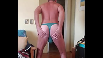 More turquoise thong bulge rubbing fun by Pervy PapiFachero! He loves to feel his fat daddie boner bulge in the silky mat ...