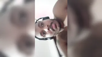 Black hunk strokes his massive cock in solo masturbation