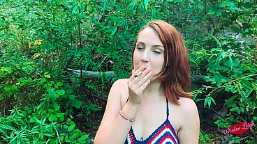 Redhead Winter Leigh Sucks My Huge Cock in the Woods