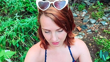 Redhead Winter Leigh Sucks My Huge Cock in the Woods