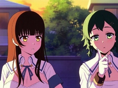 Shy girls bond over hugs as new senpai brings xxx comfort
