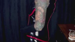 Fresh PVC cat suit with latex gloves