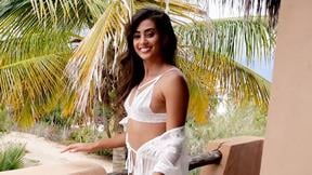 Beautiful Latina MILF shows perfect body while posing solo in lingerie