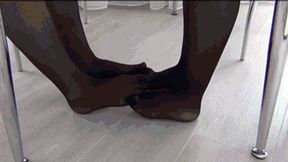 interlocked toes in black stockings with reinforced toes c