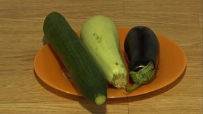 Russian Brunette Masturbates with Organic Anal Veggies