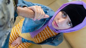 Petite teen hijab vixen digits her tight pink pussy on her knees