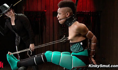 Nikki Darling Ebony Device Bondage With Claire Adams Nipple Clamps Wax Cane And Hard Anal