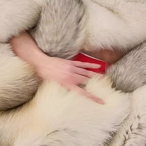 Jerking off in fox fur coat