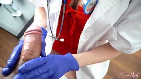Seductive nurse Eva Myst jerks off doctor's big schlong in the hospital