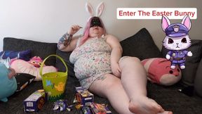 Easter bunny's assistant (DisabledDaisyBBW) eats her deliveries and paddles herself for punishment