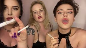 3 dommes will fill your mouth with ash - Human Ashtray POV - [FHD MOV] | Lady Perse, Mistress Karino, Cinder Lady