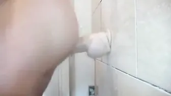 Crossdresser amateur wall quickie with sex toy