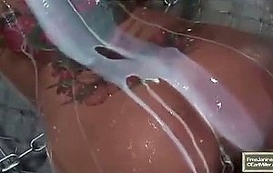 Sex icon Janine Lindemulder plays with a huge bowel of ...