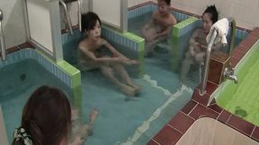 Splashing nymphs get ravished by a debauched gent in a steamy Japanese bathhouse escapade.