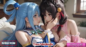 Sfw Aqua and Yunyun From Konosuba Soft Show Touching and Kissing Lesbian