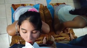 SEXY GIRL WITH PIJAMA TAKES FACIAL IN POV - LOT OF CUM