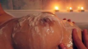 Big Tits Gets Oiled and Covered in White Cum