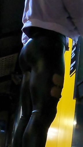 Shiny Silky Muscle Exposed Soaking in Public   Clip 2