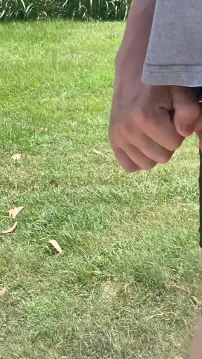 Straight guy out flashing his cock in the hot sun risky dare.   Clip 1