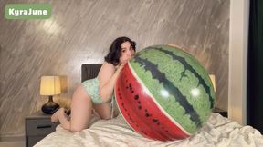 Girl Next Door inflates your Giant Watermelon Beach Ball, bounces on it, then deflates it slowly.
