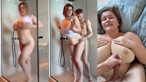real amateur morning sex in the shower with chubby big titty wife (space_boobs with face)