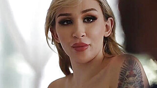 Busty TS gives stepbro a titjob and lets him fuck her ass