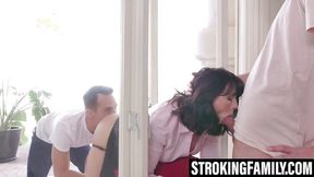 Busty MILF enjoys two dicks in her mouth and pussy&#x270C;