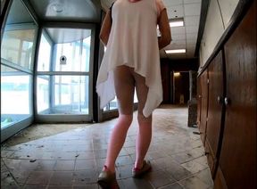 Sheer pantyhose caught outside public tranny tease