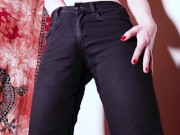 Desperate & topless in my black jeans. Oh no I pissed myself!