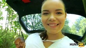 HUNT4K&period; Outdoor sex for cash makes happy hunter&comma; girl&comma; and her man