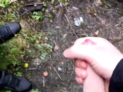 2 guys wanking down the woods