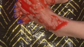 Melove sexy small feet in Blue nail polish getting Cherry Sauce