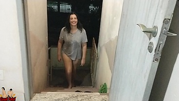 Bottomless wife walking on the street and having sex with husband