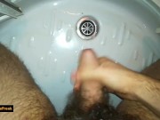 Hairy tight foreskin dick POV jerk off aiming at the drain (failing, lol)