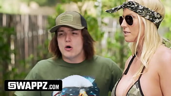 Hot MILFs Vanessa Cage and Jenna Starr swap stepsons in a group orgie