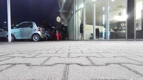 In stilettos, stocking and miniskirt in the sex shop and then back to the hotel in the outfit