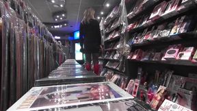 In stilettos, stocking and miniskirt in the sex shop and then back to the hotel in the outfit