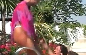 Rita faltoyano & 2 guys poolside