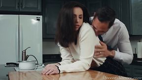 Hot Sexy Brunette MILF Treats Her Husband With a Wild Kitchen Fuck To Make Him Do What She Wants