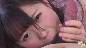 A hot Asian teen pleases a man with a handjob and licks his cum
