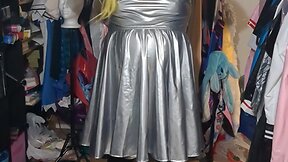 Shiny silver pvc dress kigurumi layered breathplay cosplay