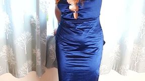 Giantess Lily Kink toy car crush of a 2017 BMW I8 in big blue heels full body view