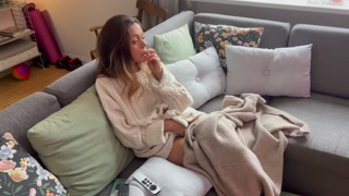 Hot milf got horny and begged to be fucked in the sofa