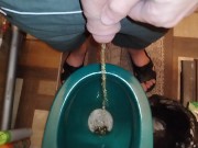 PISSING IN TOILET and then squeezed the rest of the urine out of the big dick