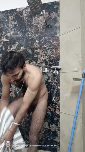 Indian Desi man take a shower