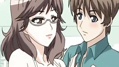 Big-titted cartoon babe in glasses gives oral & BJ in public while wearing bikini