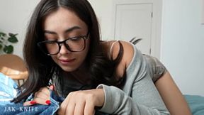Sensual busty brunette teacher's assistant rides cock hornyly