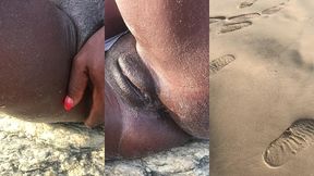 closeup video of crazybitch fingering her pussy whiles strangers watching me at the beach side has
